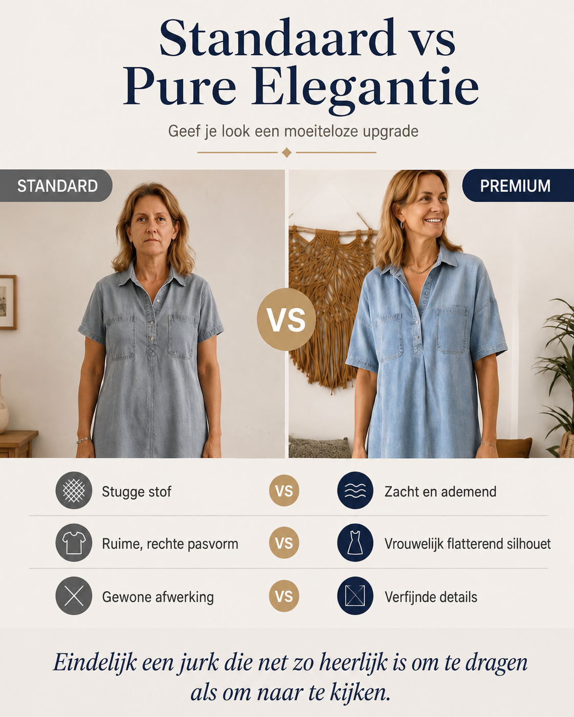 Édith™ | Buikbedekkende Denim Blouse Midi Jurk