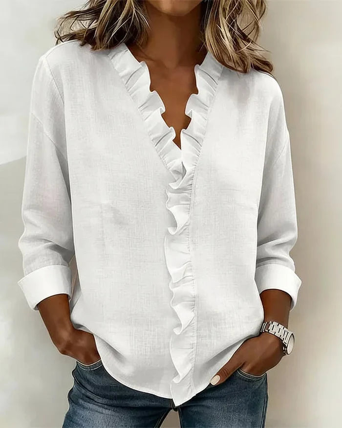 Savi™ | Stijlvolle V Hals Top Met Ruffles