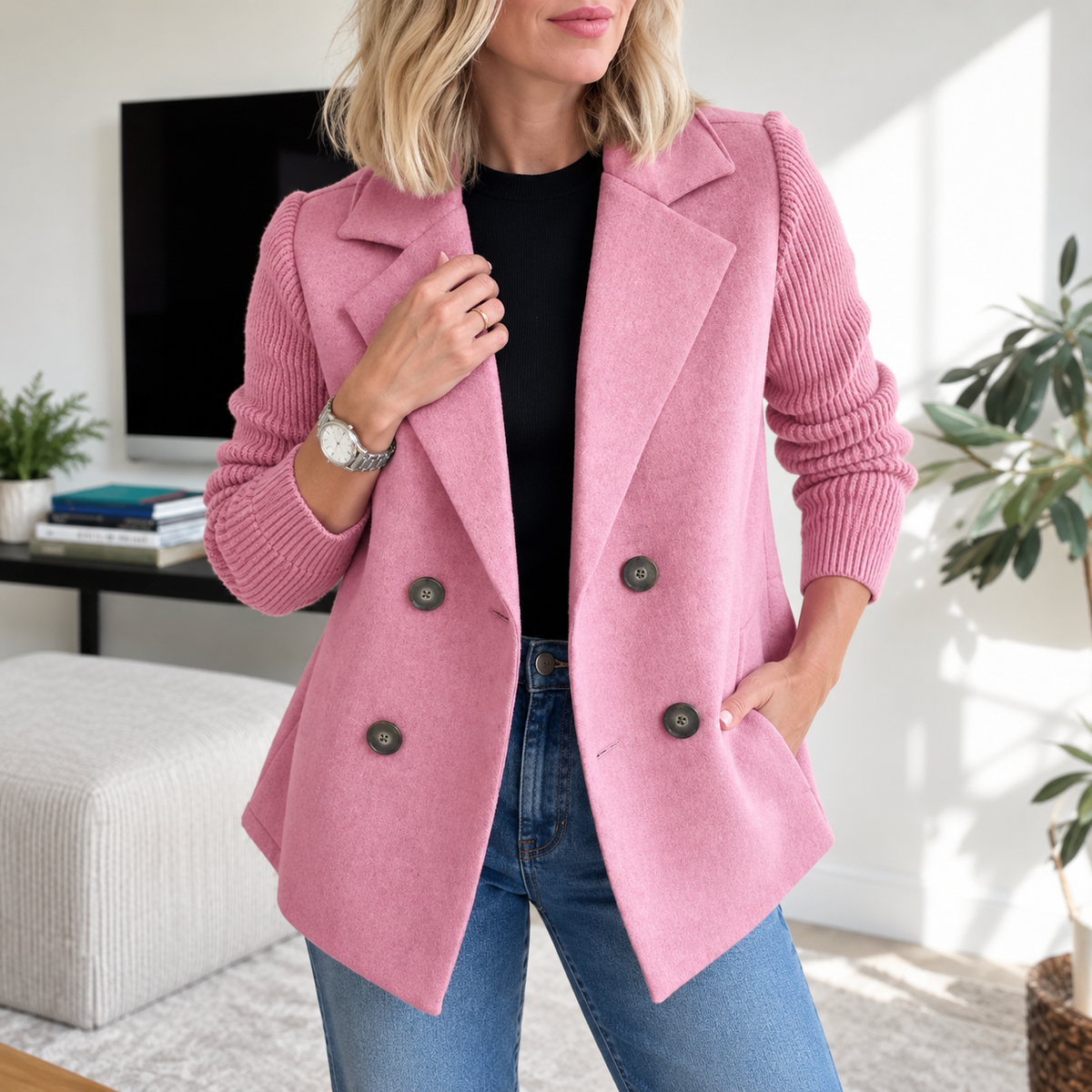 Tasha™ | Comfortabele Blazerjas met Gebreide Mouwen