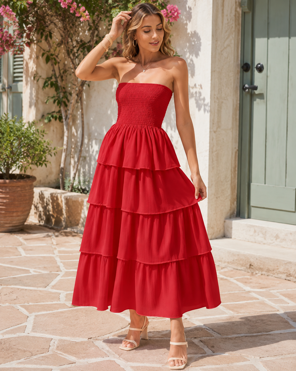 Zyra™ | Buikcamouflerende Strapless Maxi Jurk Met Laagjes