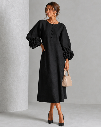 Sore™ | Elegante Buikbedekkende Midi Jurk Met Bloemenmouwen