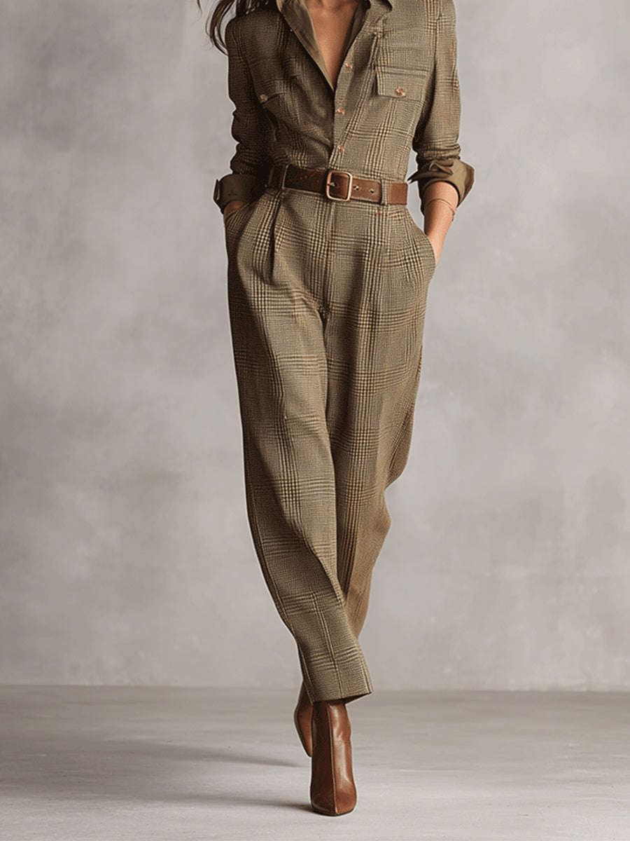 Leonie™ | Elegante Geruite Jumpsuit Met Ceintuur 3