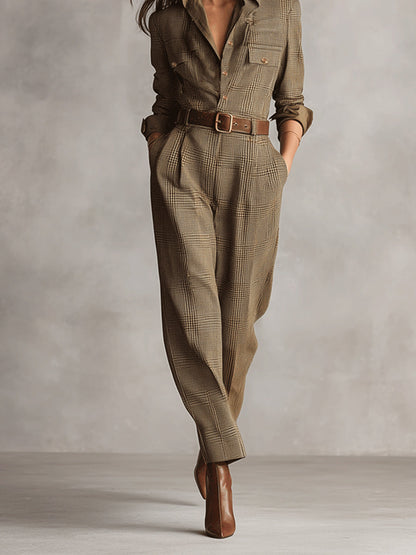 Leonie™ | Elegante Geruite Jumpsuit Met Ceintuur 3