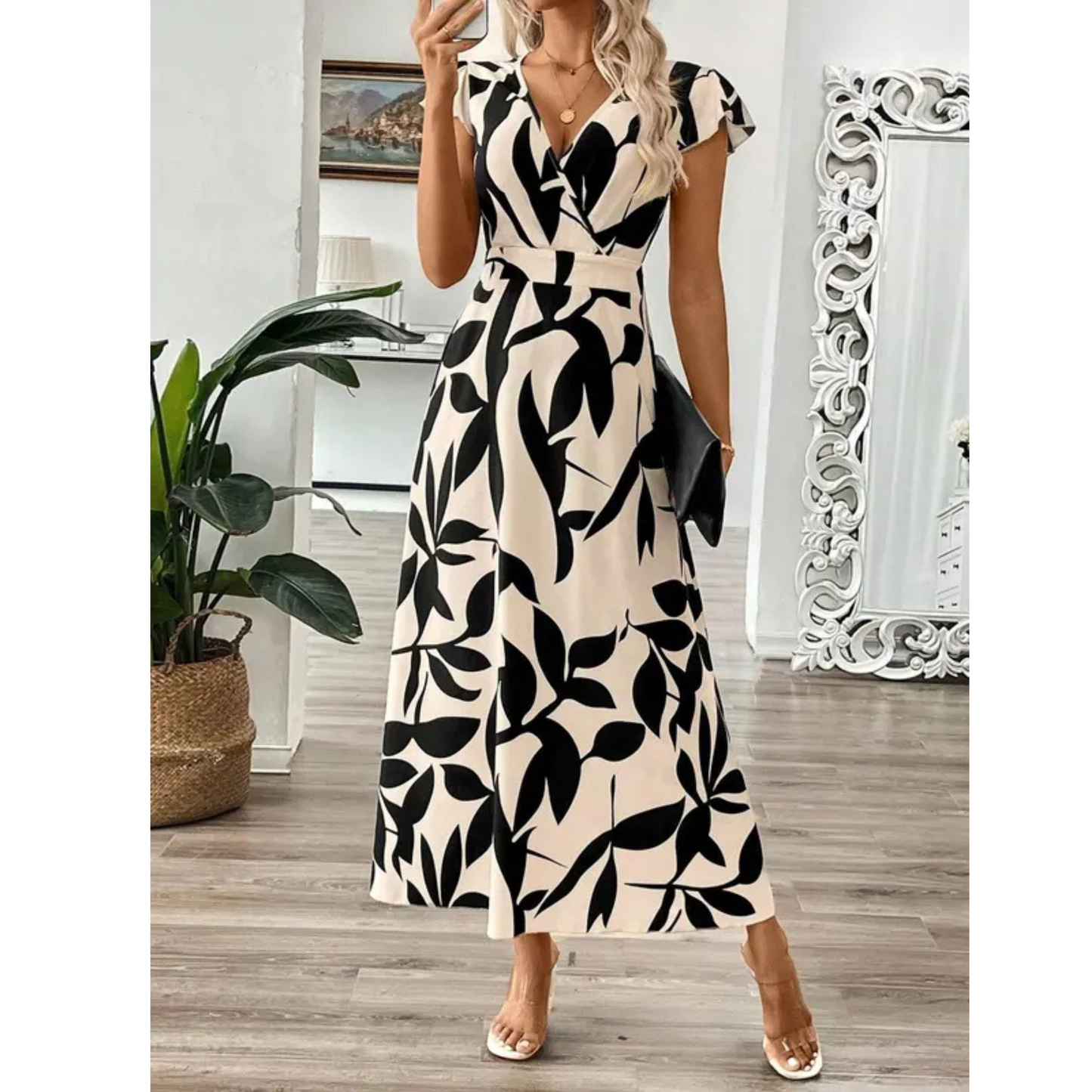 Odessa™ | Elegante Midi Jurk met Bladprint