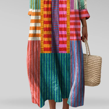 Zira™ | Stijlvolle Patchwork Midi Jurk