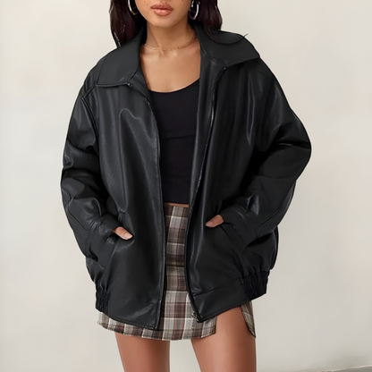 Mira™ | Stijlvolle oversized leren jas
