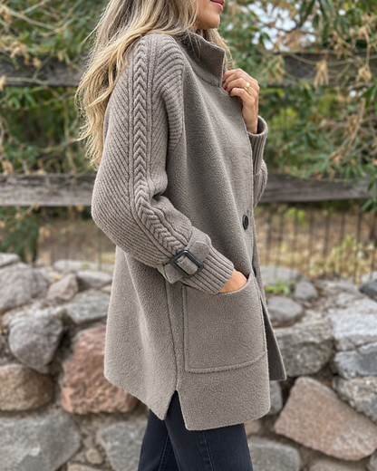 Hiley™ | Elegante Double-Breasted Jas met Gebreide Mouwen