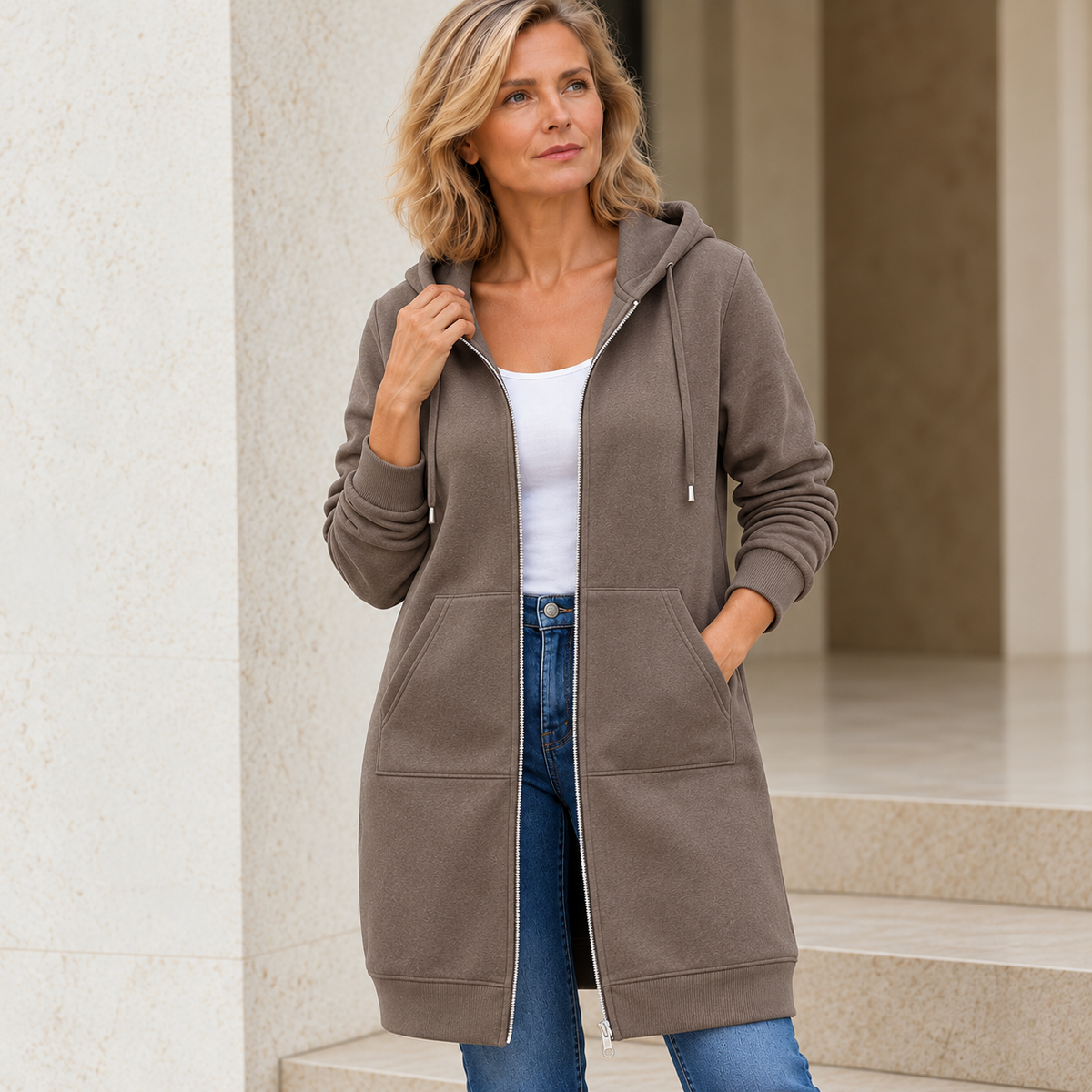 Esmee™ | Lange Fleece Jas Met Capuchon En Rits