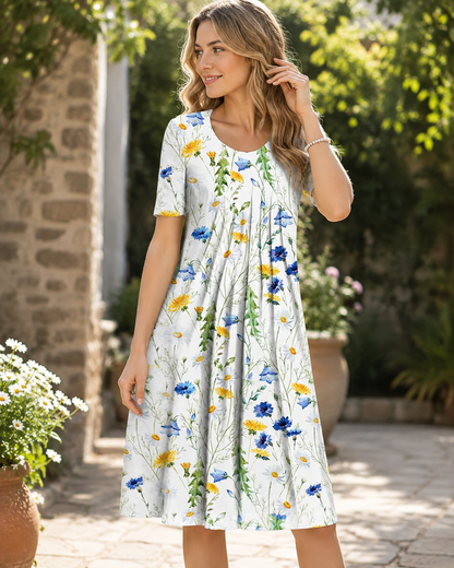 Margriet™ | Gebloemde Buikcamouflerende Midi Jurk