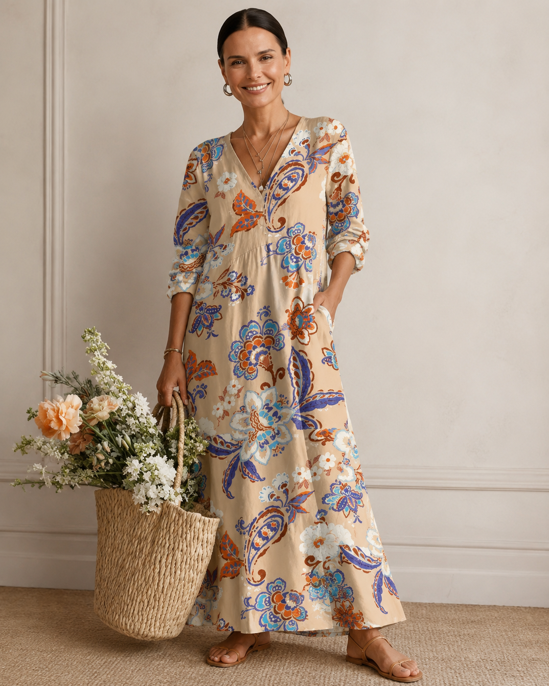 Emma™ | Soepelvallende Midi Jurk