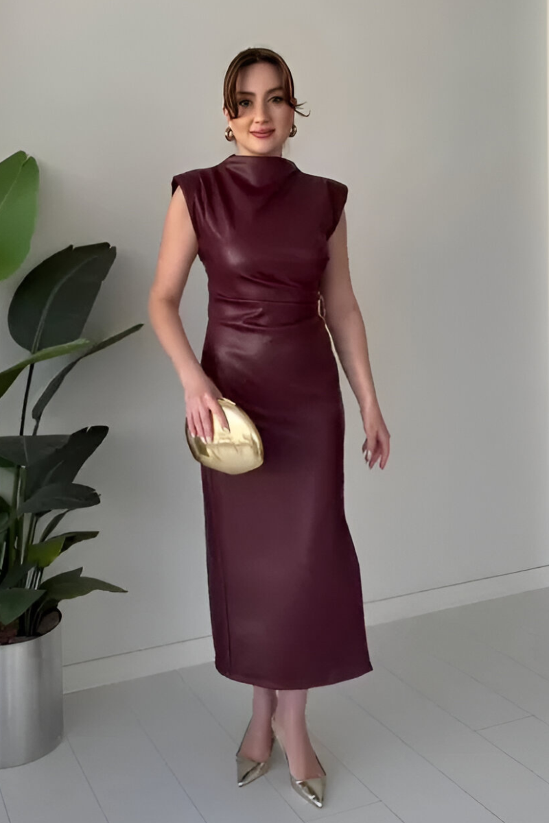 Sona™ | Moderne mouwloze leren jurk