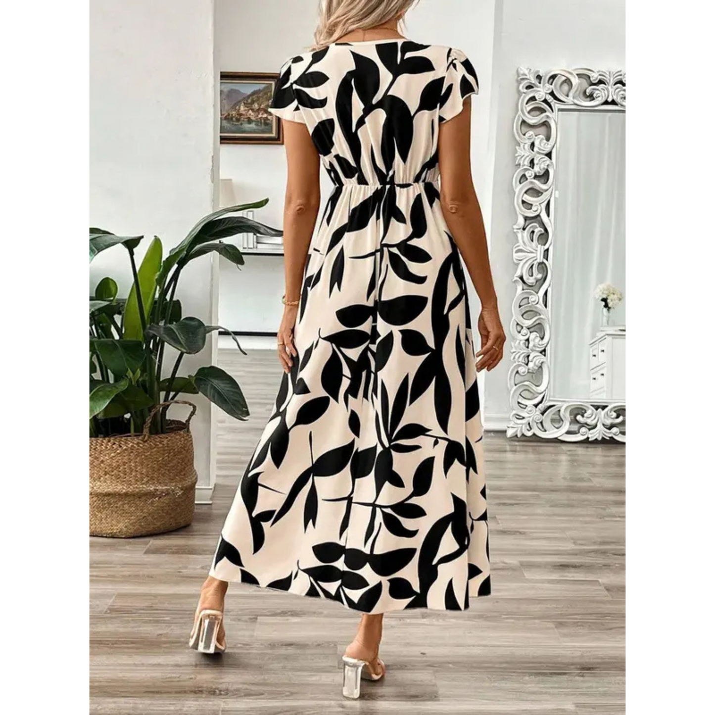 Odessa™ | Elegante Midi Jurk met Bladprint