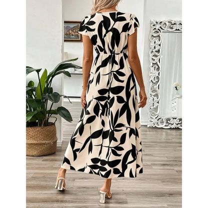 Odessa™ | Elegante Midi Jurk met Bladprint