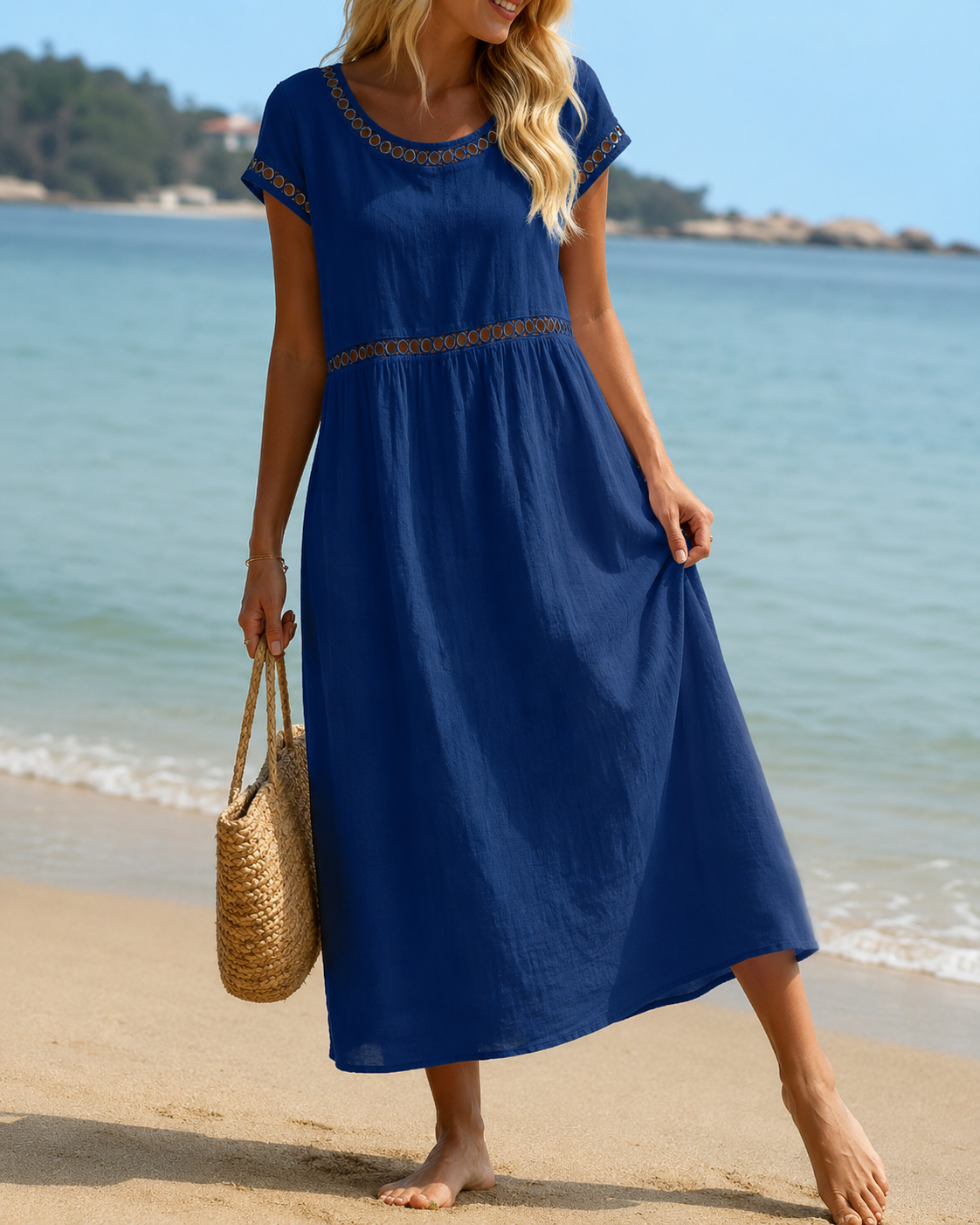 Livia™ | Elegante Buikcamouflerende Geborduurde Midi Jurk