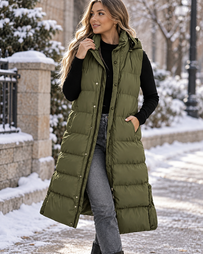 Eveline™ | Lang Gewatteerd Vest met Capuchon