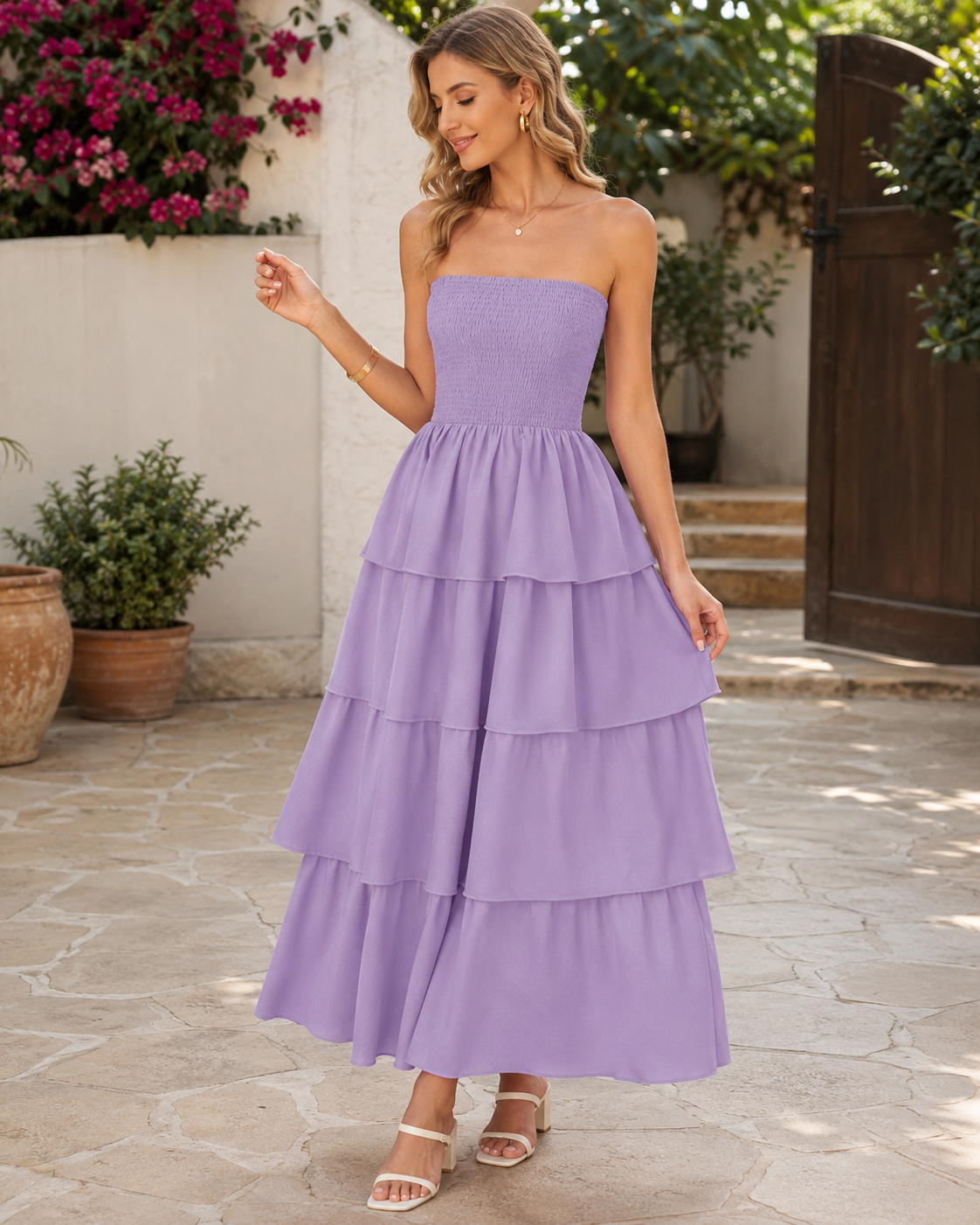 Zyra™ | Buikcamouflerende Strapless Maxi Jurk Met Laagjes