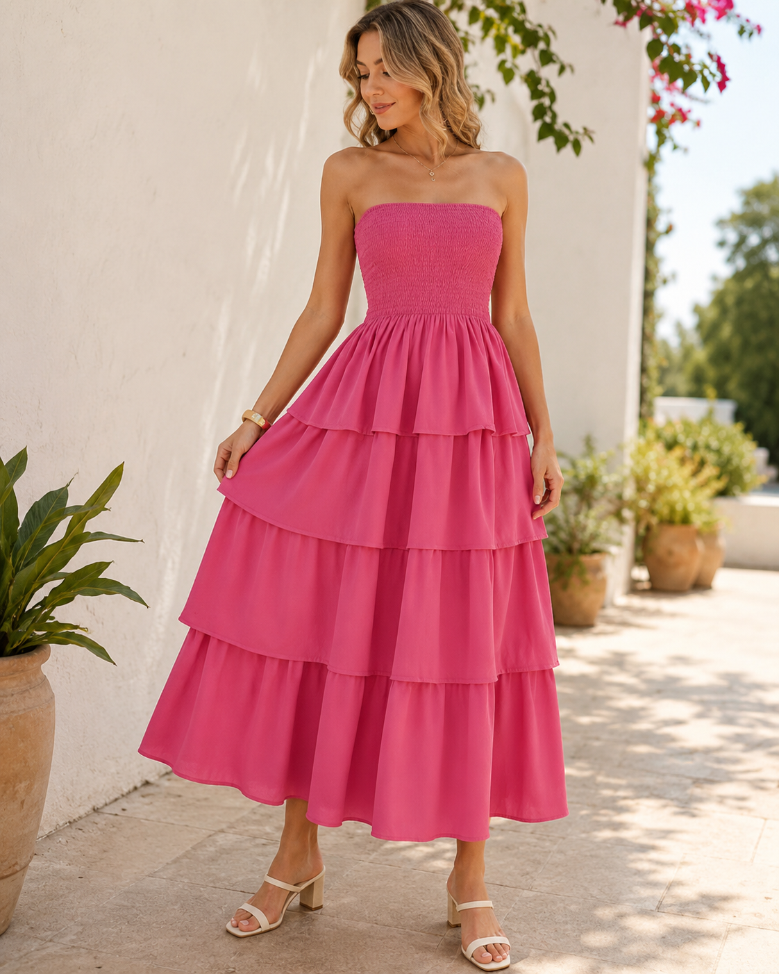 Zyra™ | Buikcamouflerende Strapless Maxi Jurk Met Laagjes