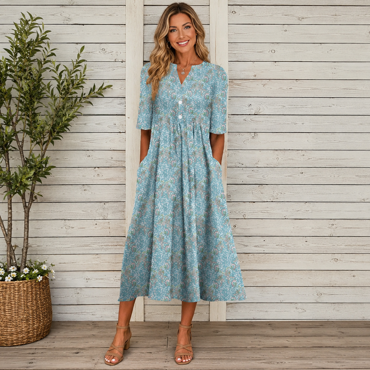 Danica™ | Soepelvallende Bloemen Midi Jurk