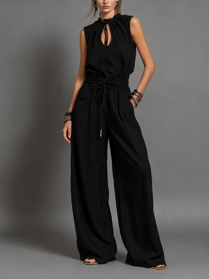 Pauline™ | Linnen Jumpsuit Met Halternek En Wijde Pijpen
