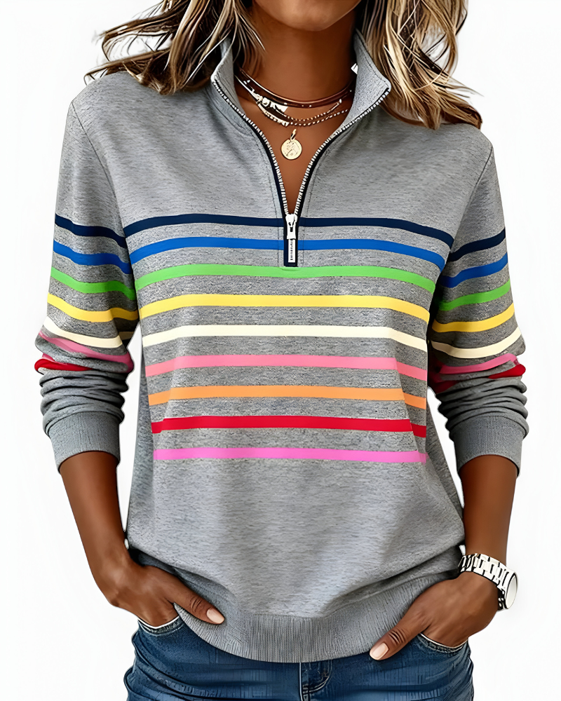 Kira™ | Comfortabele gestreepte zip trui