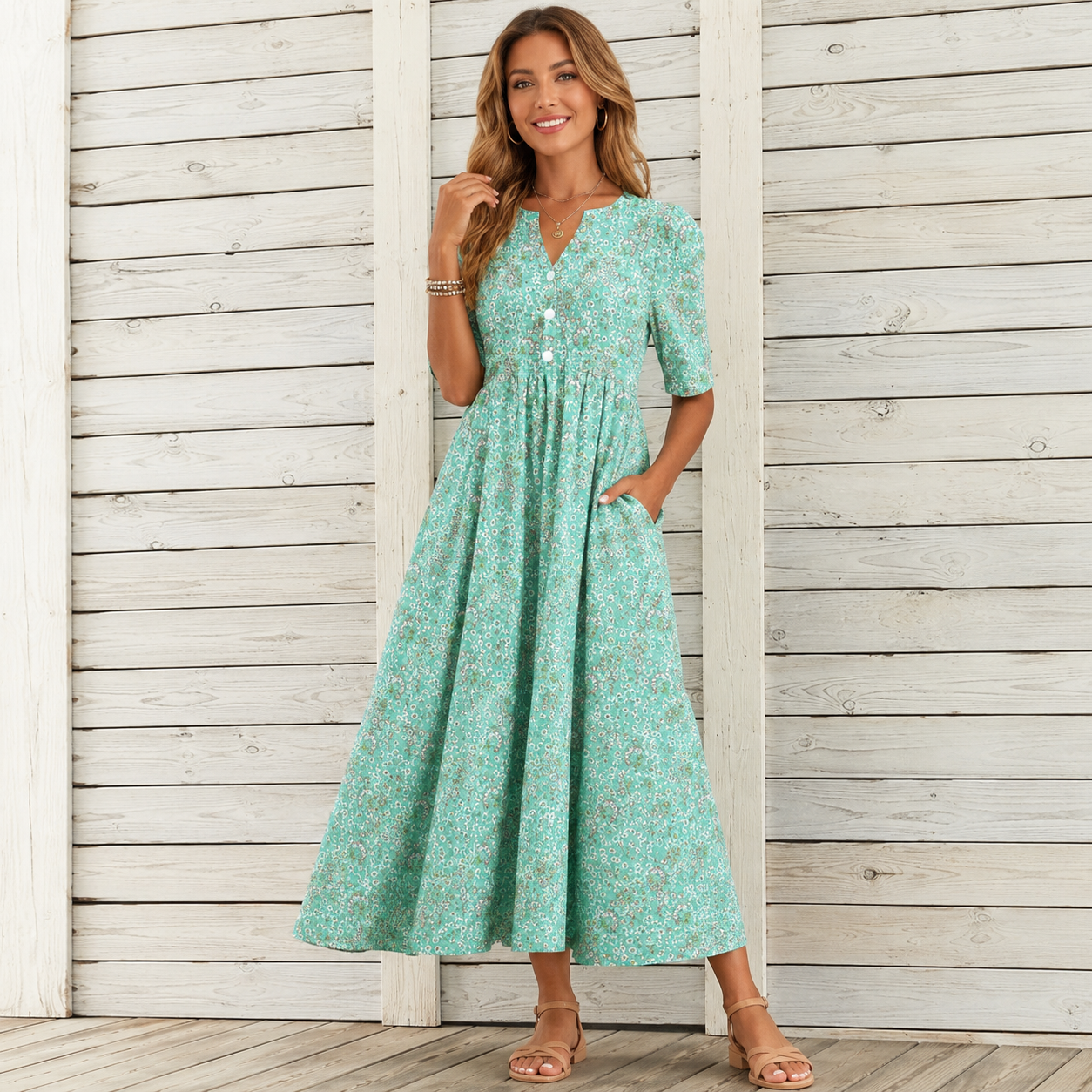 Danica™ | Soepelvallende Bloemen Midi Jurk