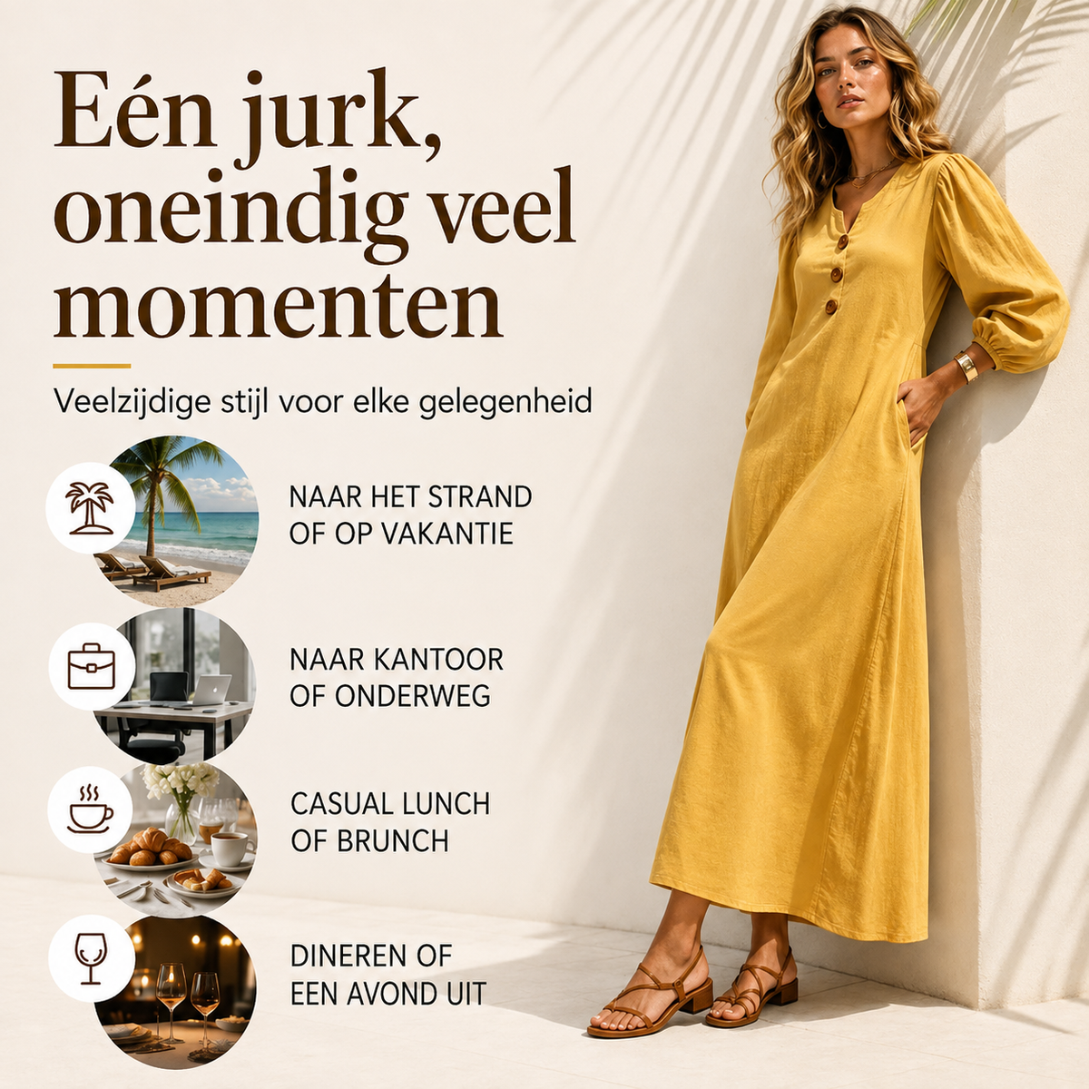 Astrid™ | Buikbedekkende Maxi Jurk Met V-Hals En Zakken