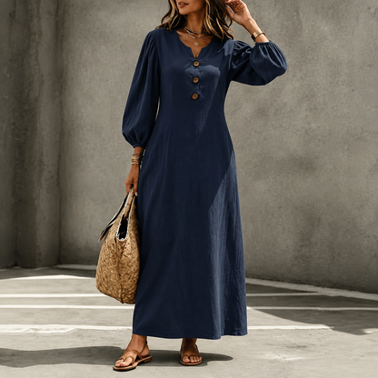 Astrid™ | Buikbedekkende Maxi Jurk Met V-Hals En Zakken