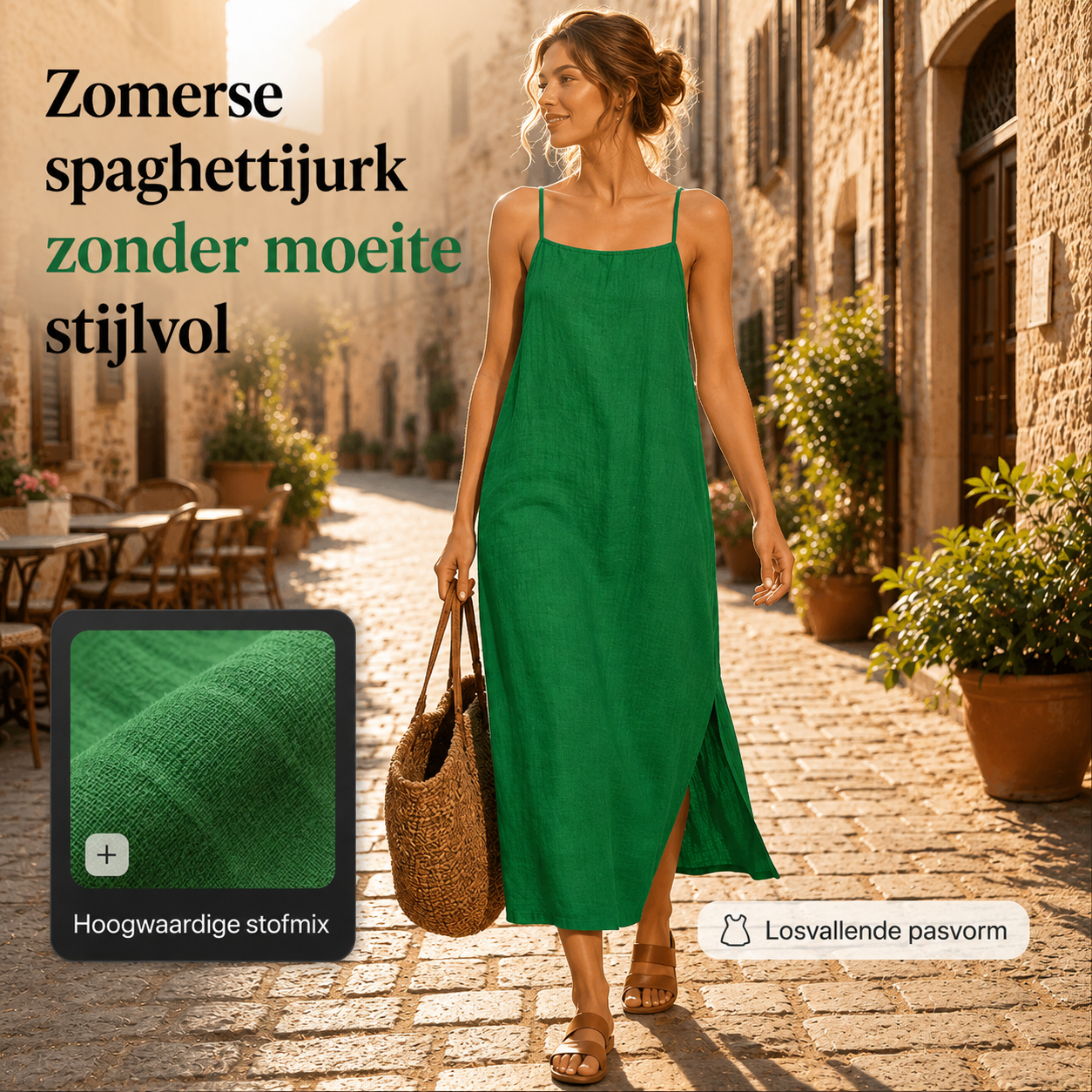 Ivara™ | Buikbedekkende Linnen-Look Maxi Jurk