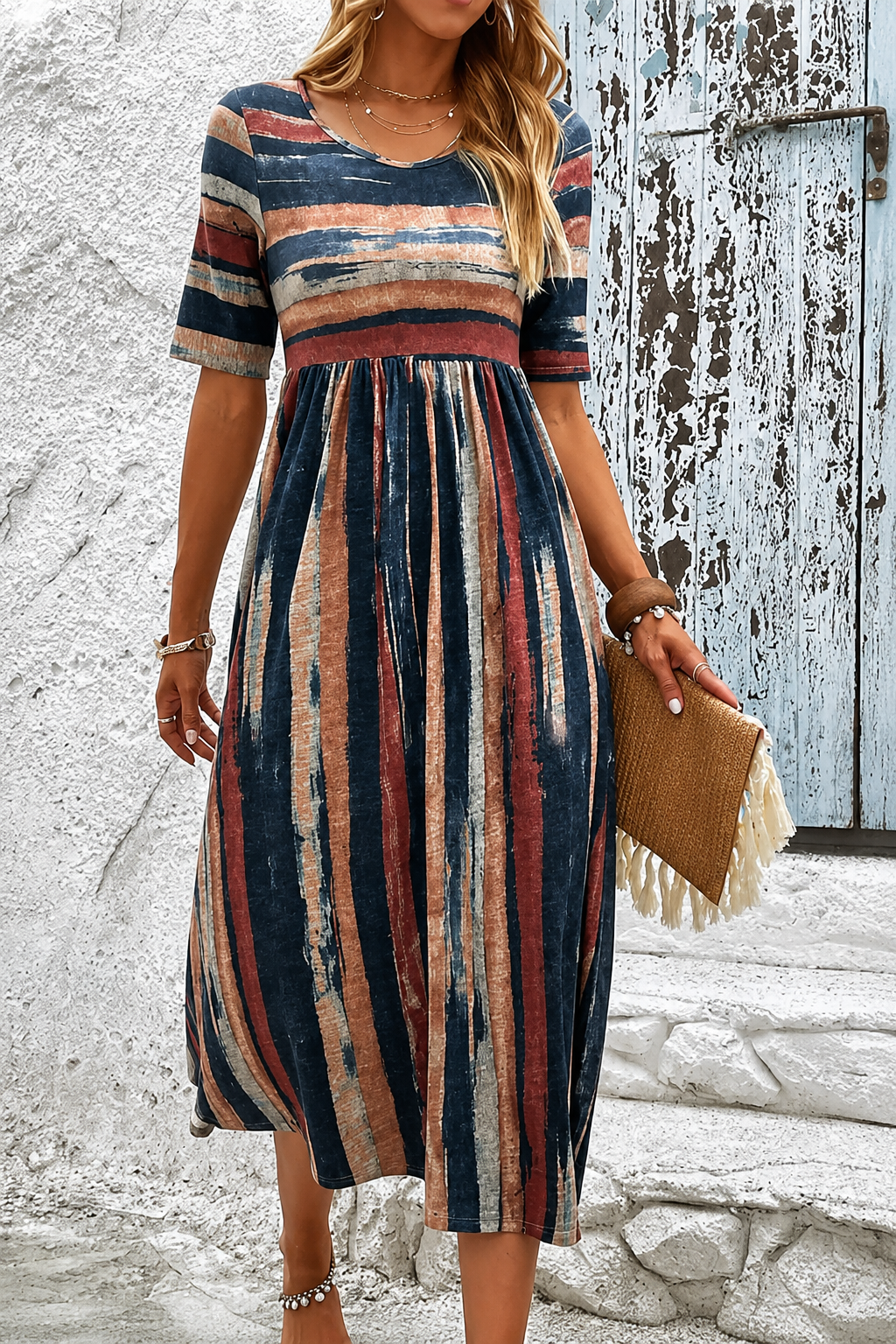 Marloes™ | Gestreepte Soepelvallende Midi Jurk