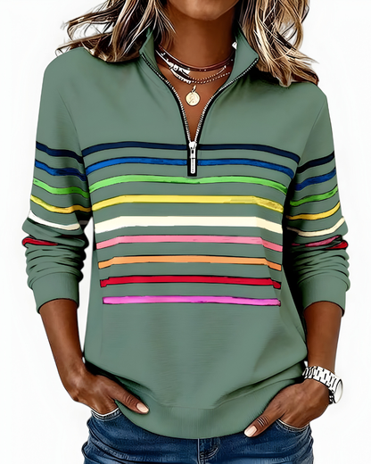 Kira™ | Comfortabele gestreepte zip trui