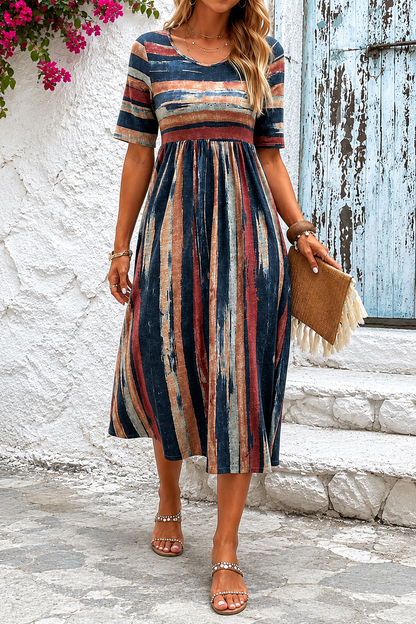Marloes™ | Gestreepte Soepelvallende Midi Jurk