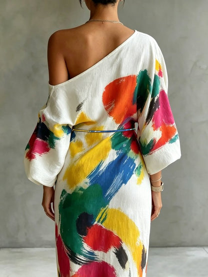 Daniella™ | Soepelvallende Abstracte Maxi Jurk