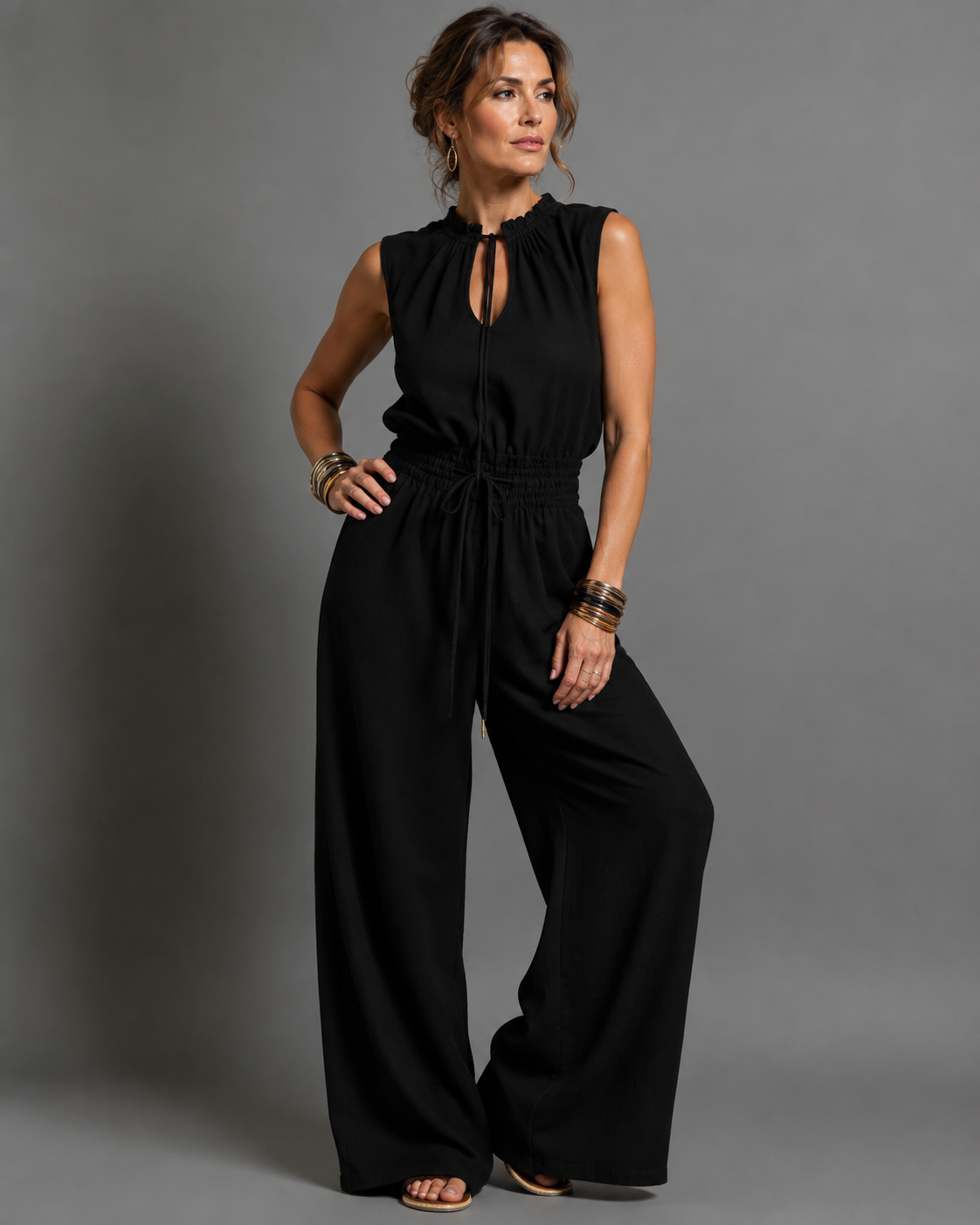 Jette™ | Mouwloze Jumpsuit Met Wijde Pijpen