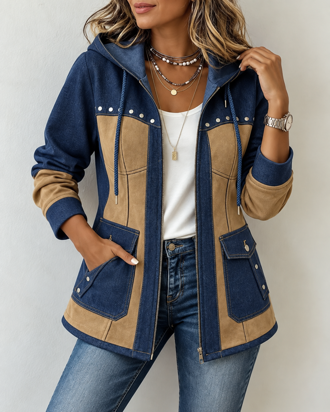 Demi™ | Comfortabele Patchwork Jas met Capuchon