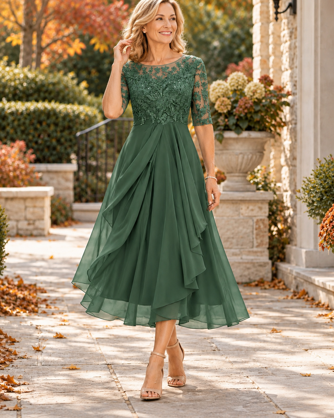 Elise™ | Buikbedekkende Kanten Midi Jurk