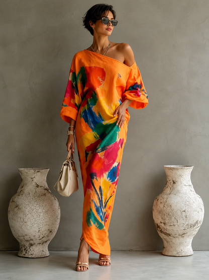 Daniella™ | Soepelvallende Abstracte Maxi Jurk