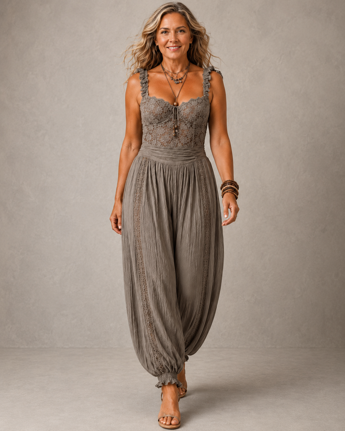 Léonie™ | Kanten Jumpsuit Met Wijde Pijpen