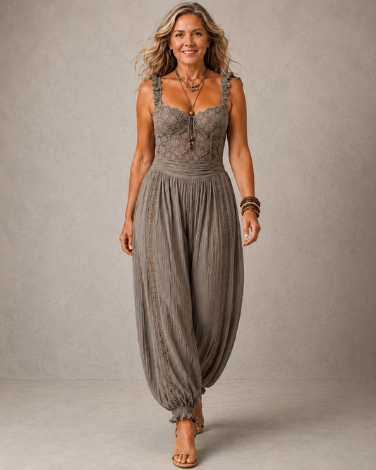 Léonie™ | Kanten Jumpsuit Met Wijde Pijpen