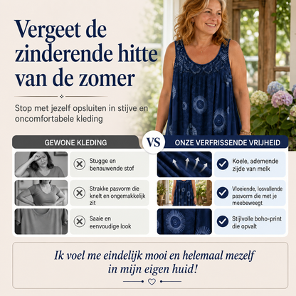 Noor™ | Buikcamouflerende Midi Jurk Met Abstracte Print