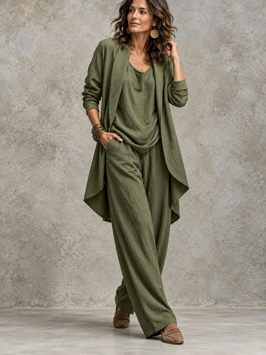 Sabine™ | Elegante Driedelige Set Met Wijde Broek