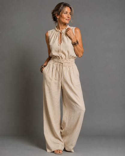 Jette™ | Mouwloze Jumpsuit Met Wijde Pijpen
