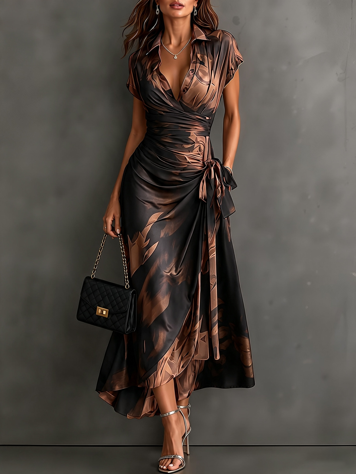 Danique™ | Buikcamouflerende Midi Wikkeljurk Met Print