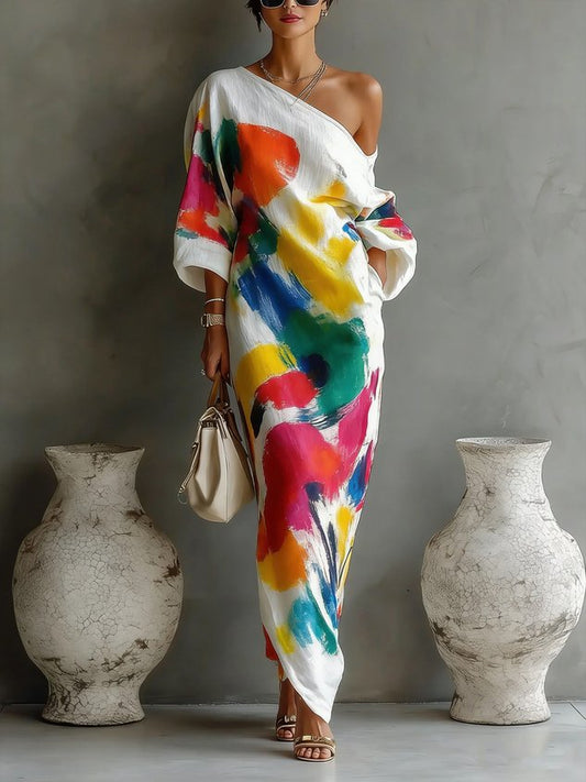 Daniella™ | Soepelvallende Abstracte Maxi Jurk