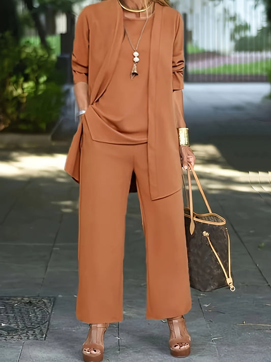 Cilla™ | Chique driedelige set in effen kleur