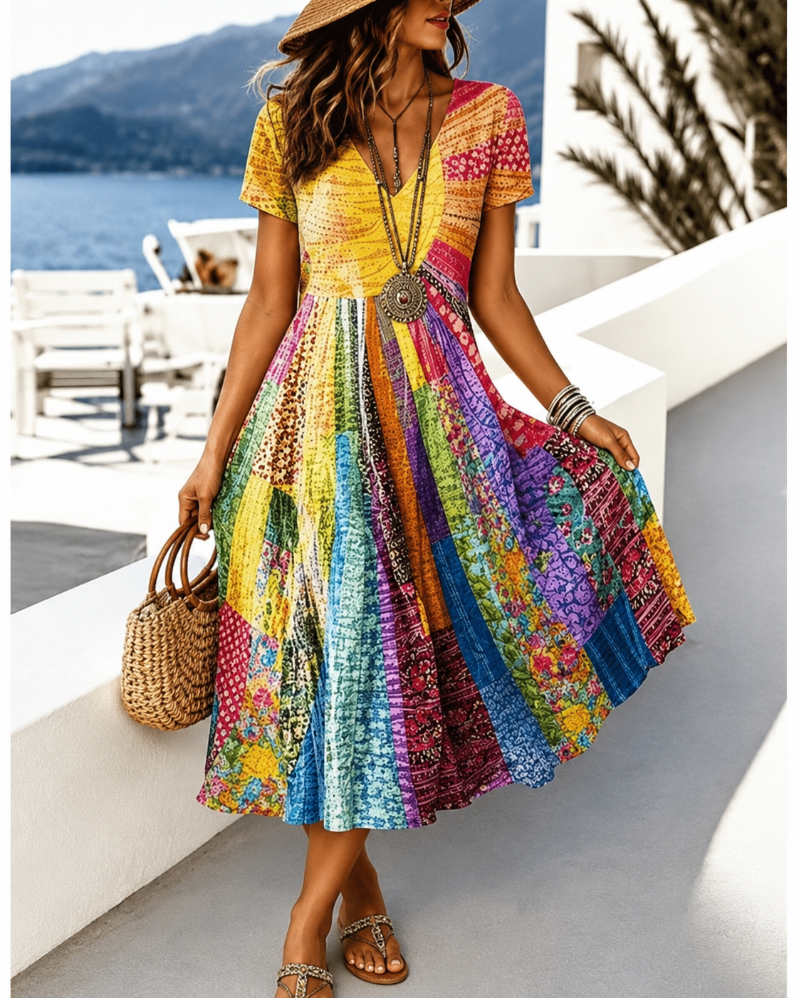 Lina™ | Buikcamouflerende Vintage Midi Jurk