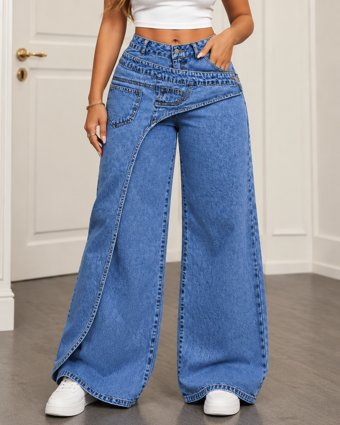 Luna™ | Wijde Denim Broek met Uniek Taille-Detail