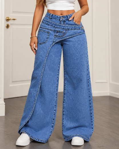 Luna™ | Wijde Denim Broek met Uniek Taille-Detail