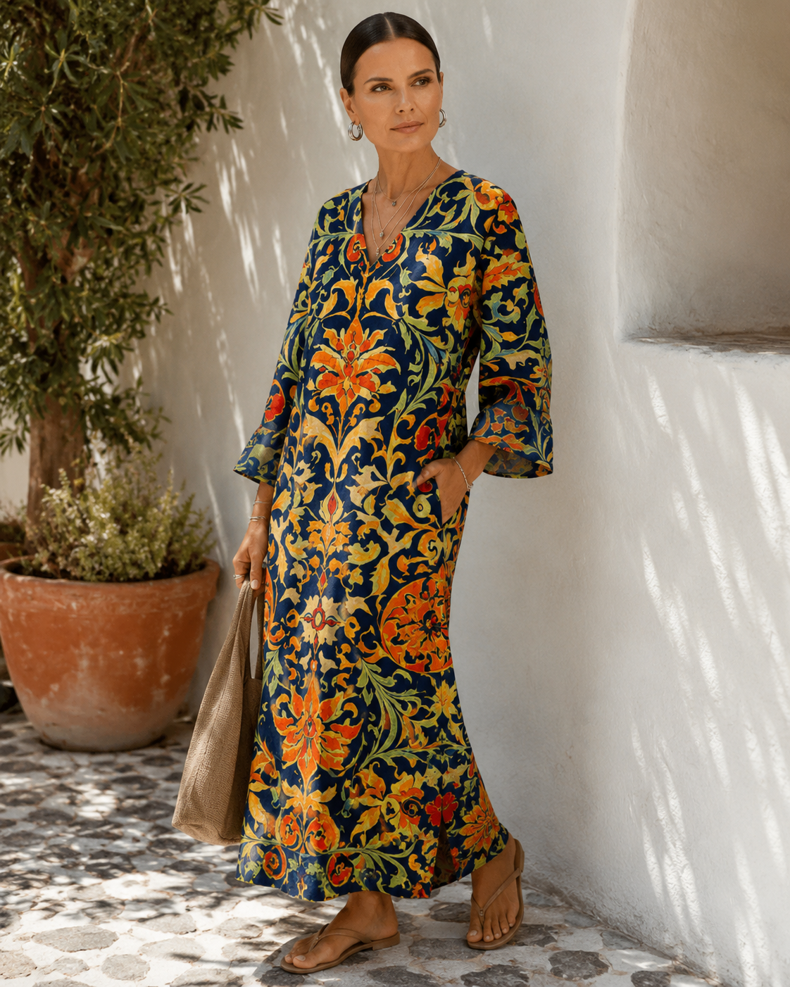 Emma™ | Soepelvallende Midi Jurk