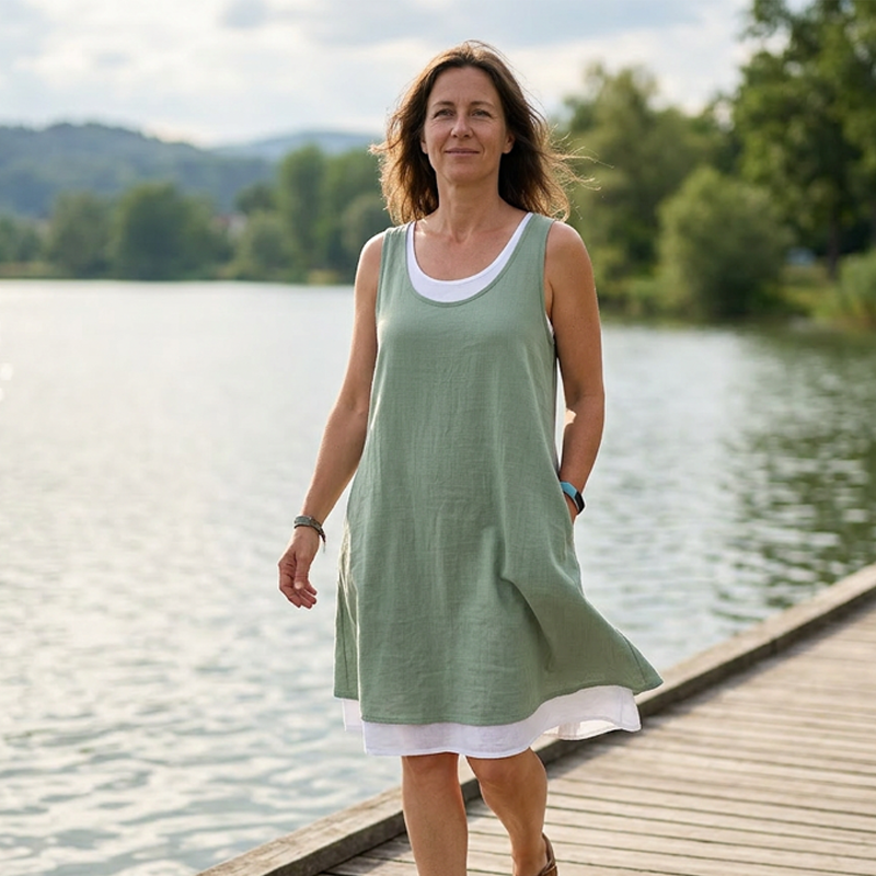 Claudia™ | Mouwloze Buikbedekkende Midi Jurk Met Zakken