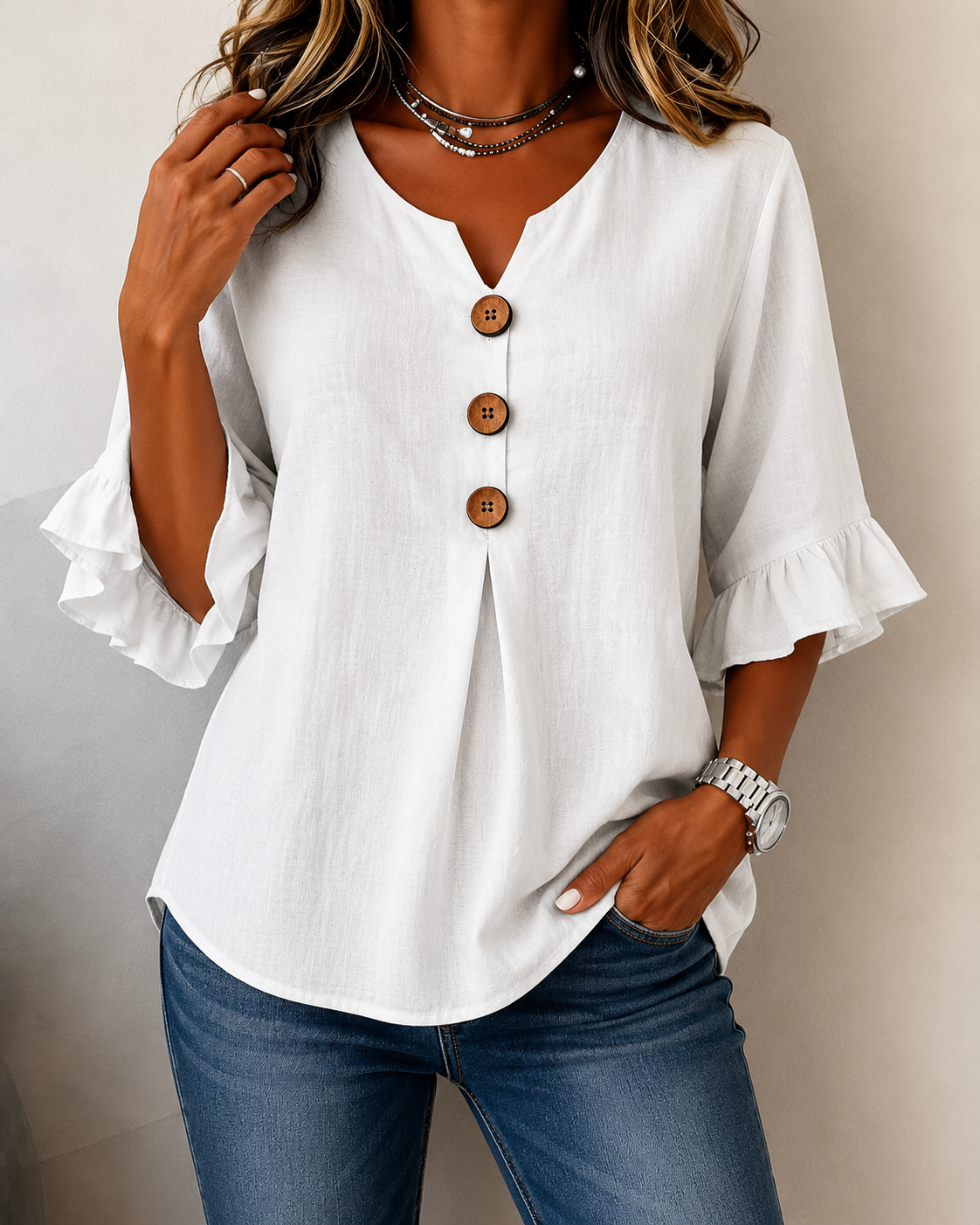 Amelie™ | Buikcamouflerende Blouse Met Knopen